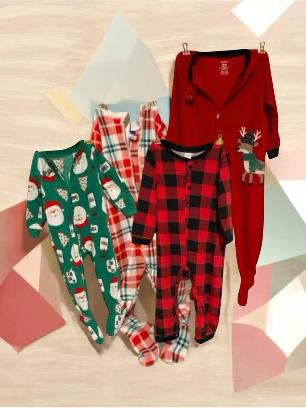 Simple Kids Red, Green & Black Holiday One-Piece Footies Pack